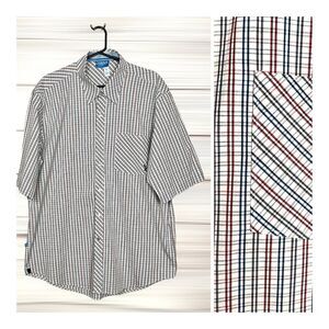 NWT ROCAWEAR Cotton Plaid White Red Blue Short Sleeve Button Down Shirt XL